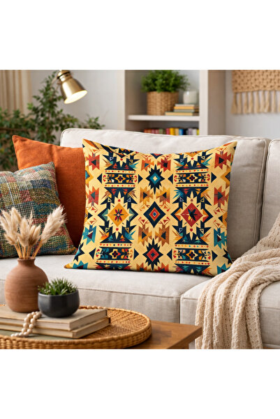 Piloji Home Decoration Ethnic Patterned Cushion 43X43 – Bohemian Square Fille...