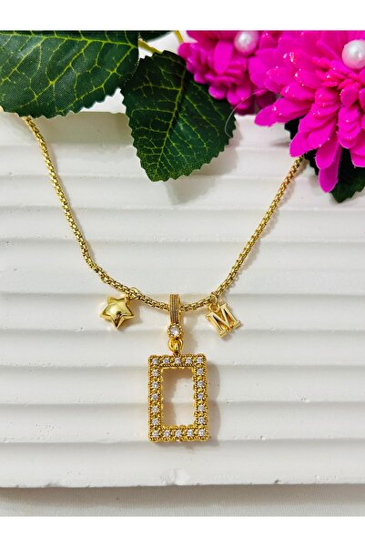 Roya Happiness Gram Altın Kolye Gram Külçe Çerçeveli Kişiye Özel Harfli Taşlı...