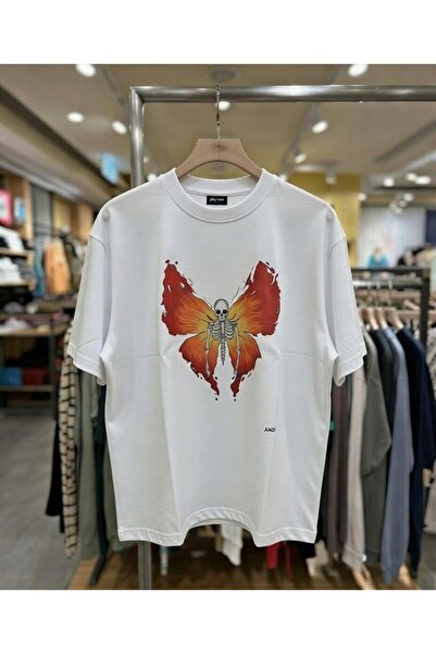 playwear Tricou cu decolteu rotund, cu imprimeu cu schelet de fluture, 100% b...