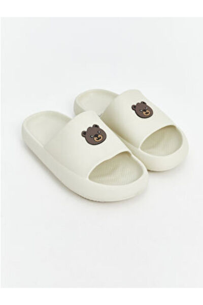 LC Waikiki Modanova Sezon Beige Teddy Bear Printed Women Slipper