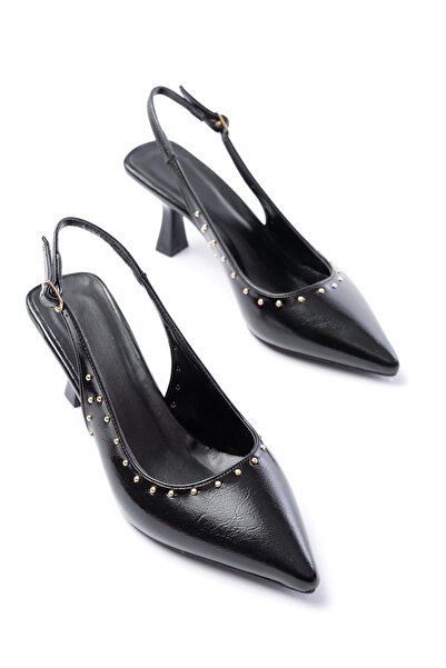 simplicity Women's Black Studded Detailed Heeled Shoes