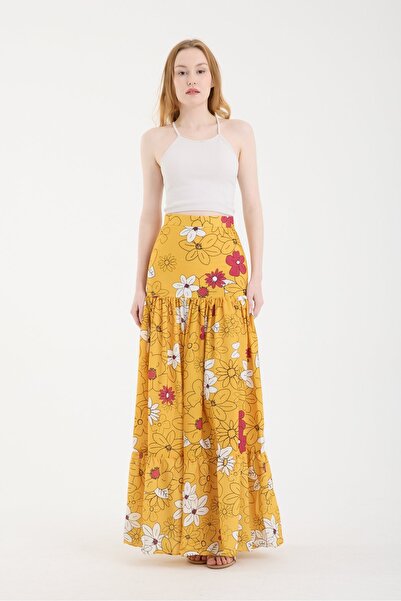 Modazeyosh Women's Floral Print Zipper Detail Skirt