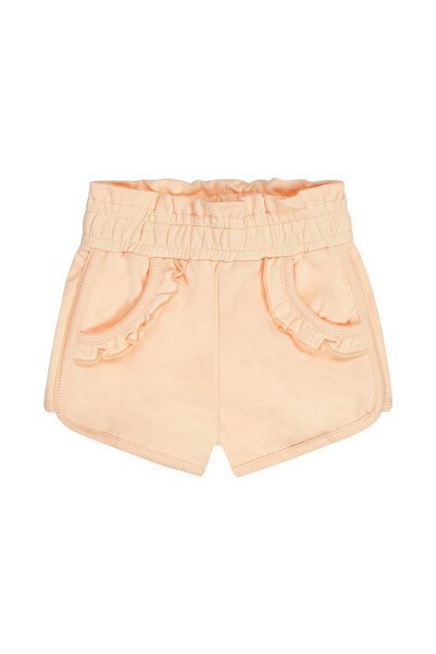 Dirkje Girls' cotton shorts with elastic waist and ruffled pockets - Apricot
