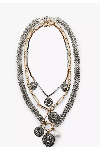 Öznur çetin Gold Silver Detailed 3-Piece Necklace