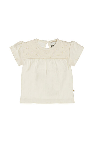 Dirkje Girls' 100% Cotton T-shirt with embroidery on the chest - Cream
