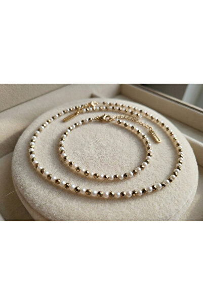 İnci Maison Cloris Gerçek Kolye - Bileklik Seti, Hematit Ara Taşlı