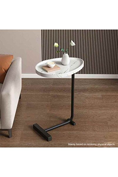 Generic Modern Marble-Effect C-Shaped Sofa Side Table