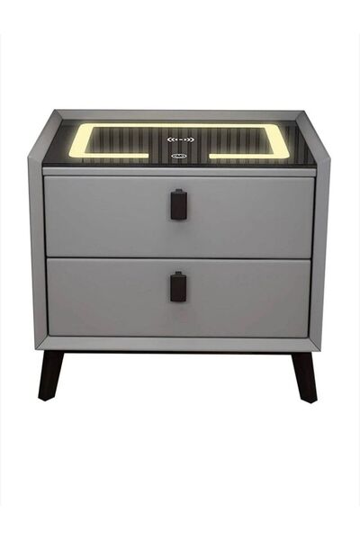 Antoniabeautyshop Noptieră smart cu 2 sertare și picioare, Încărcare Wireless...