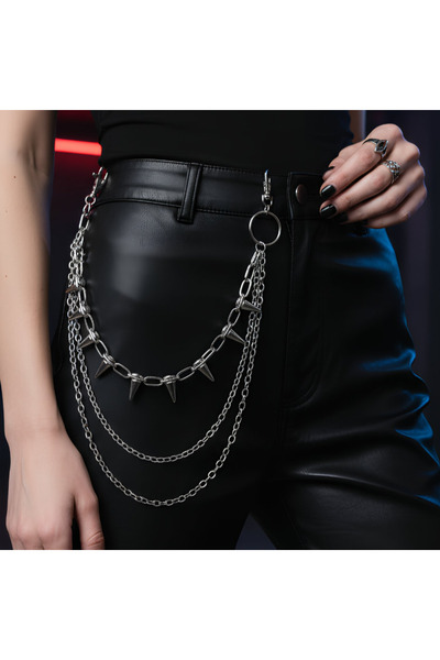 Corvus kolye&bileklik Üçlü Silver Dikenli Punk Gotik Pantolon Zinciri