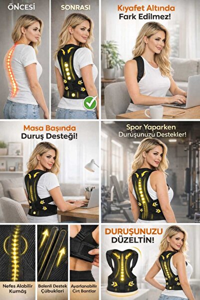 UYDEE Kamburluk ve Duruş Bozukluğu İçin Korse Dik Duruş Korsesi Bel ve Omuz A...