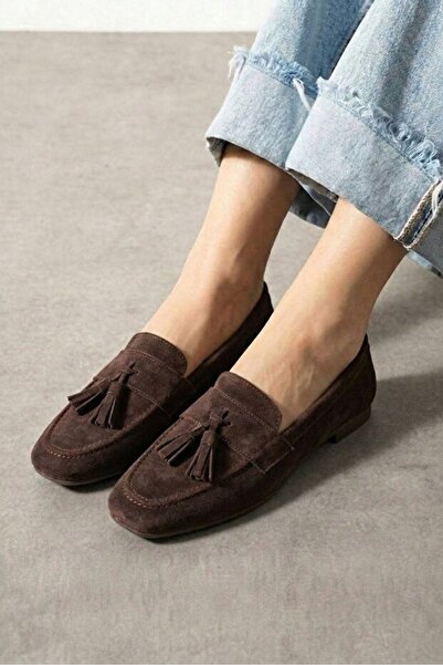 STOCON Savona Brown Σουέτ με λεπτομέρεια φούντας μοκασίνια Μπαλαρίνα Casual Π...