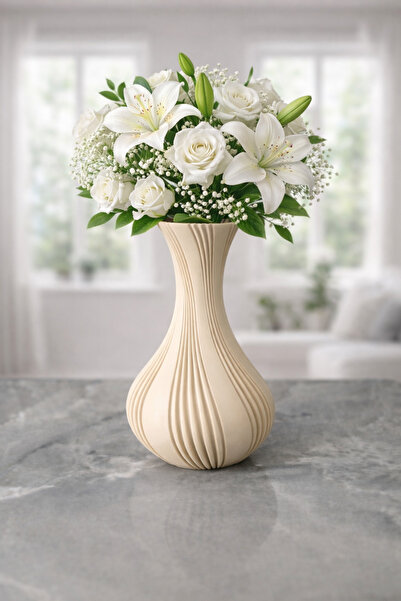 derincase 3D Tasarım Dekoratif Vazo 21 Cm Siyah, Beyaz, Bej, Gümüş Gri, Zeyti...