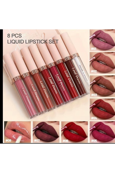 ABETE 8’li Profesyonel Likit Ruj Seti – Su Geçirmez, Yapışmaz & Uzun Süre Kalıcı