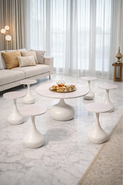 MARIA HOMES Luxury 7-Piece Ceramic Coffee Table Set Round Central Table and 6...