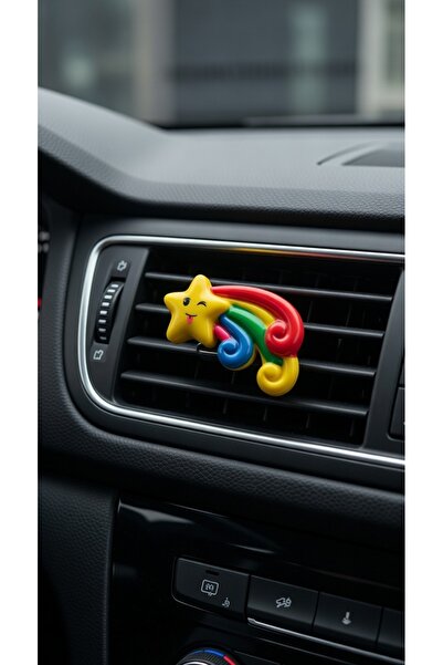 Çiçek Antalya زينة مكيف هواء السيارة على شكل نجمة قوس قزح ملونة مقاس 6 سم - إ...