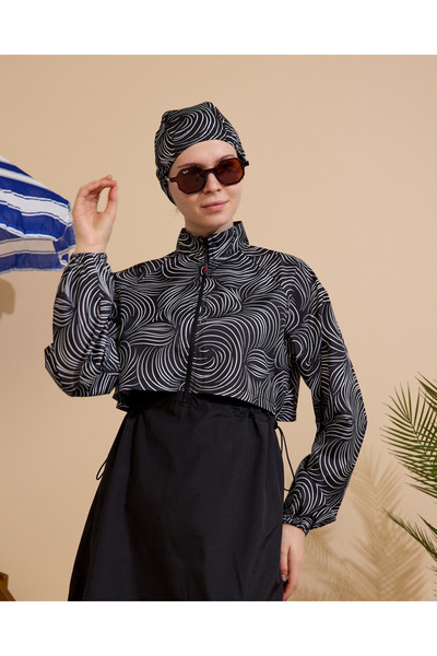 GAVLİA Women's Hijab Swimsuit 4-Piece Set - Half-Covering with Zipper..