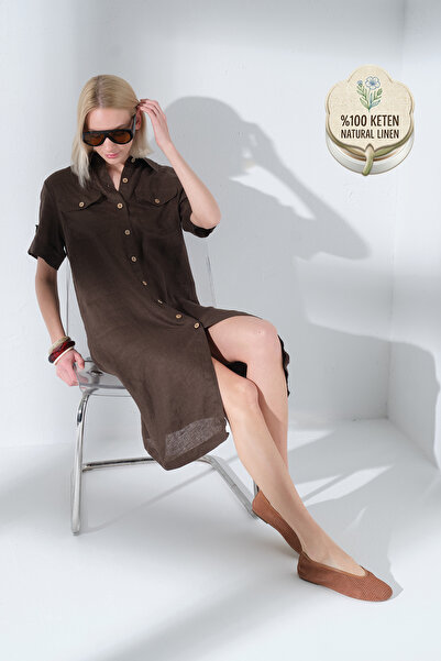 Maule 100% льон Функціональна сукня-сорочка з ґудзиками по всій довжині, двом...