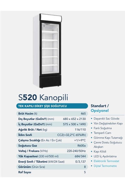 Şenocak S520 Geniş Dikey Şişe Soğutucu Kola Meşrubat Dolabı