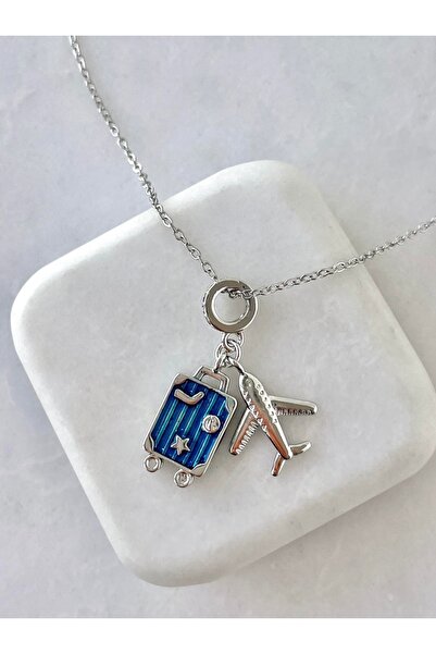 Elvia Atelier Çelik Zincirli Altın Kaplama Uçak Dünya ve Harfli Charm Tasarım...