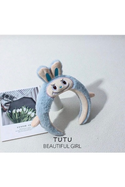 facnspt Labubu Plush Crown – Cute Monster Hair Band (Blue)