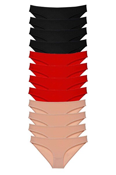 Mestore طقم سراويل داخلية نسائية من الليكرا مكونة من 12 قطعة، لون أسود وأحمر