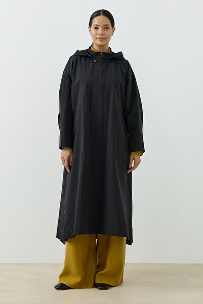 QANU Kapüşonlu Oversize Yağmurluk Siyah