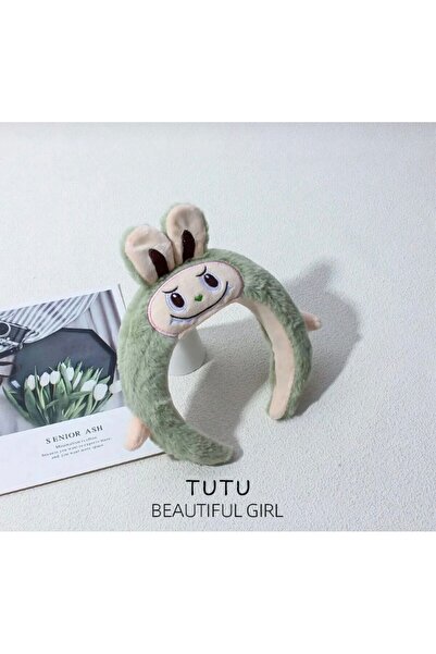 facnspt Labubu Plush Crown – Cute Monster Hair Band (Green)