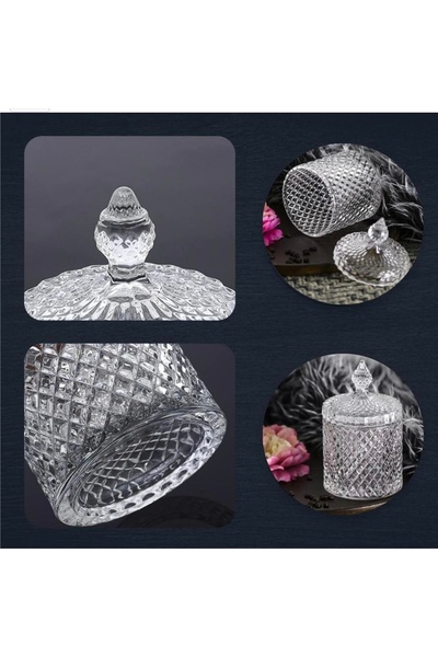 İV BLUE PURPLE Medium Crystal Glass Sugar Bowl with Lid