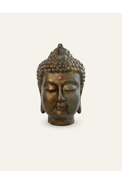 kocaycraft Dekoratif Buda Kafası Biblo 27x17 cm – Gold Polyester Buddha Heykeli