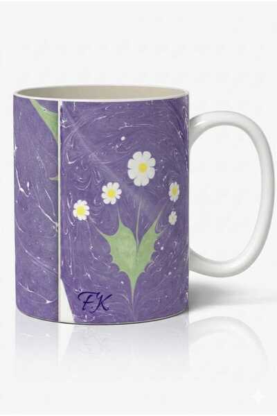 Toyaso Artist Signed Purple Ebru D Patterned Gift Mug - Daisy Themed