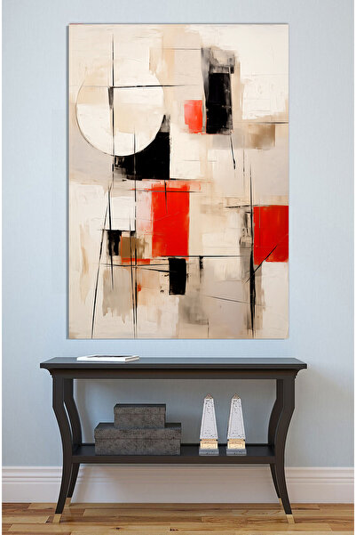 Mushen Studio Pictură abstractă geometrică bej crem - Artă murală abstractă m...