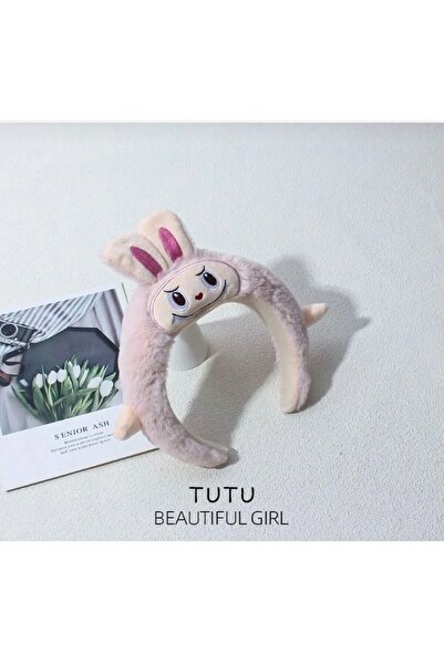 facnspt Labubu Plush Crown – Cute Monster Hair Band (Powder Pink)