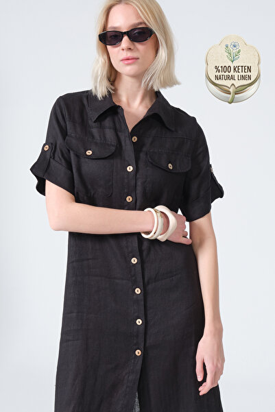 Maule 100% льон Функціональна сукня-сорочка з ґудзиками по всій довжині, двом...