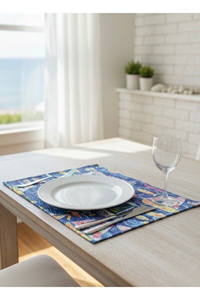 White Alamode طباعة رقمية قطعة مقاوم للبقع مارين دريم 30x45 مفرش طاولة فردي