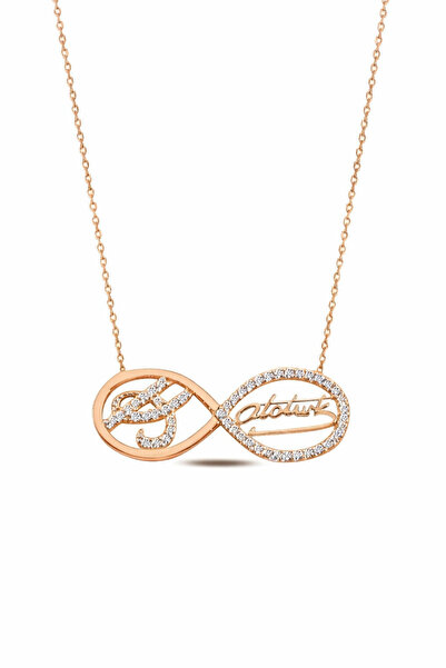 ÇEKİRDEK JEWELRY Atatürk İmzalı Sonsuzluk Kolye Rose Gold Taşlı Tasarım