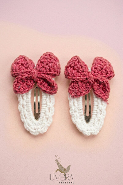 UmbraKnitting مجموعة من قطعتين من مشابك شريطية وردية اللون محبوكة يدويًا - مش...