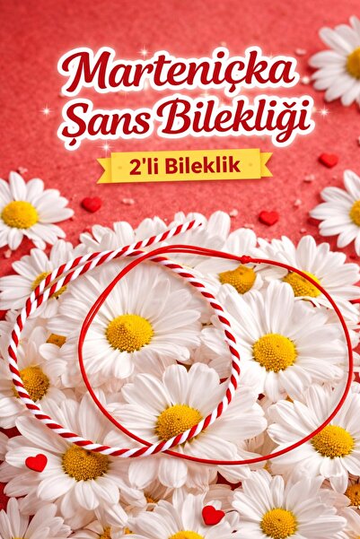 Emtory Gift 2'li Kırmızı & Marteniçka Bilekliği - Şans Bilekliği - Mart Bileklik