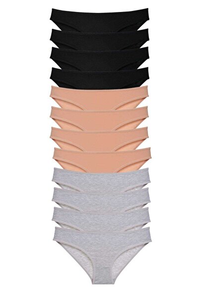 Mestore طقم سراويل داخلية نسائية من الليكرا مكونة من 12 قطعة، أسود ورمادي