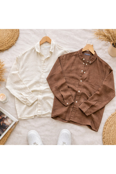 Stylo Men Erkek Krınkıl Keten 2’li Gömlek Set
