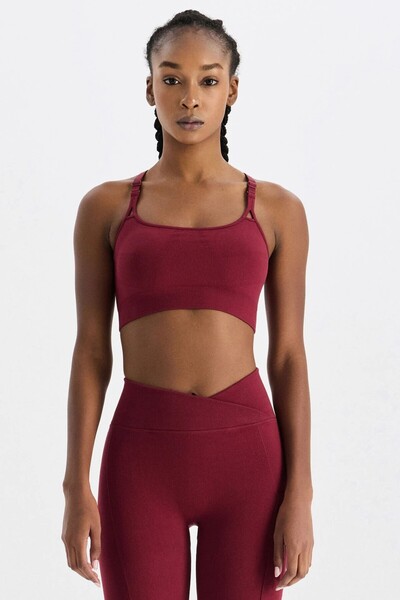 COMEUP Adjustable Strap Halter Neck Sports Bra Scarlet Red