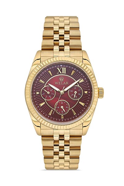 Welar Wel2519M-5 Unisex Claret Red Dial Steel Classic Calendar Wristwatch Hor...