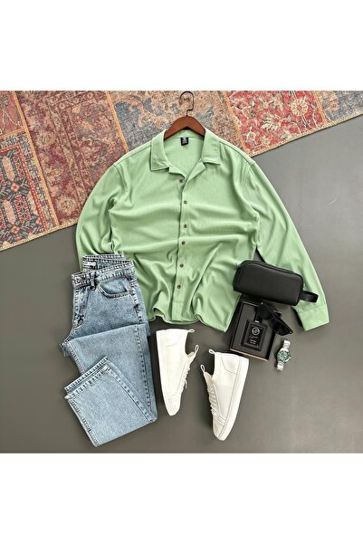 tiggir moda Men's Corded Fabric Fabric Shirt and Denim Pants 2-Piece Set