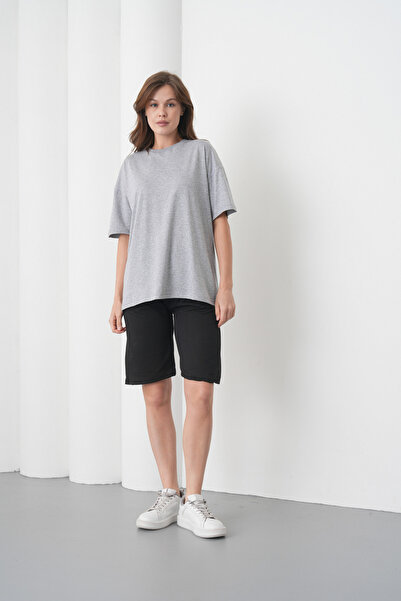 caddekombin Women's Gray Black Cotton Piece Combed Cotton Short Sleeve Pocket...