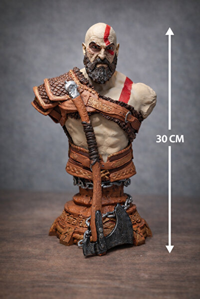 Pilovestik God of War Kratos Büst 30 cm – Çıkarılabilir Baltalı El Yapımı Fan...