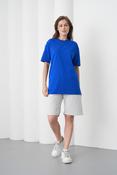 caddekombin Women's Cobalt Blue Gray Cotton Piece Combed Cotton Short Sleeve ...