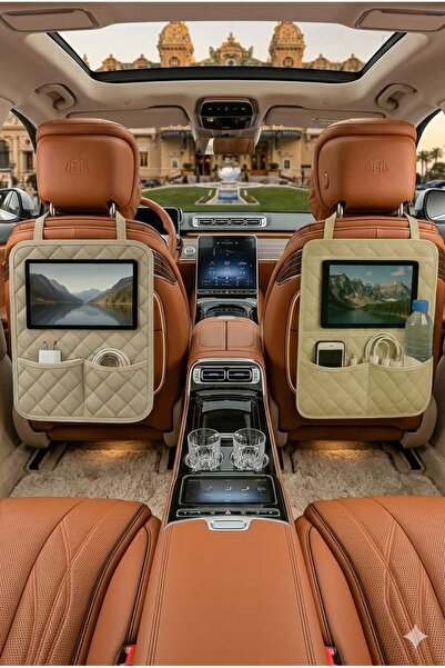 UYDEE Araç Koltuk Arkası Organizer Bej Tablet Telefon Tutucu Araba Içi Düzenl...