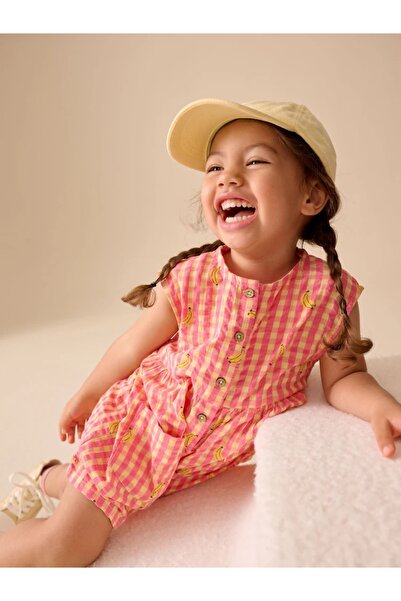 Next Baby Pembe/Sarı Muz Desenli Trapez Tulum