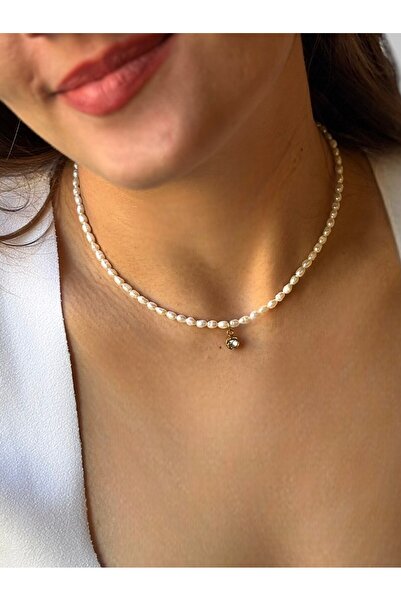 By Saadet Özkanlı Gerçek inci 2-3 mm AA sınıfı arpa inci kolye , tek taş ince...