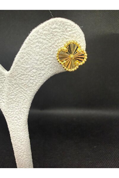 Çarşı 18 Ayar Gold Kaplama, 925 Ayar Gümüş Yonca Küpe Zarif Kadın Aksesuar