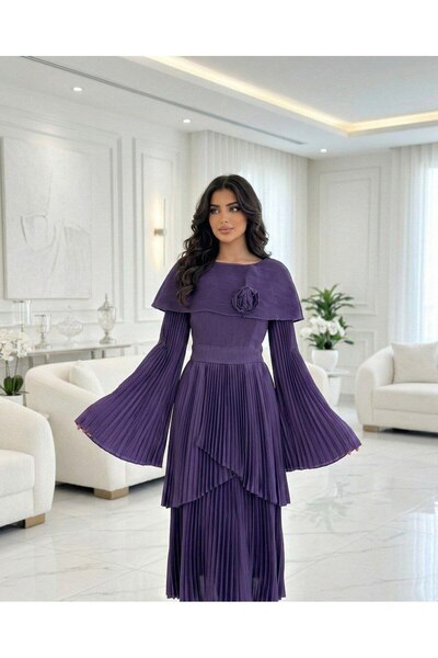 alqarat فستان فيولا الملكي بثنيات